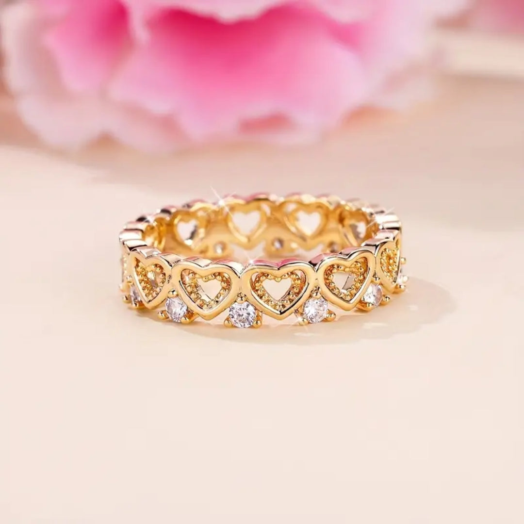 Bague Cœur en Zirconium Doré