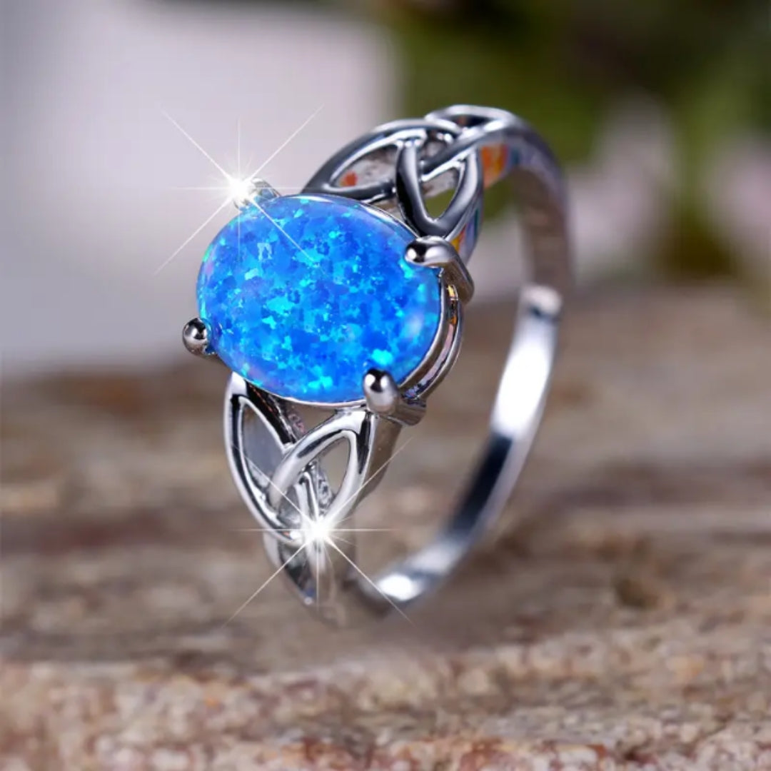 Bague en Argent Ronde en Opale Bleue