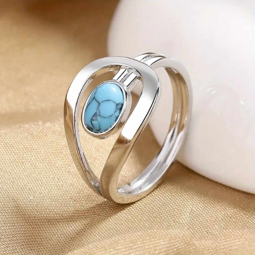 Bague en Argent avec Pierre Bleue Orbit