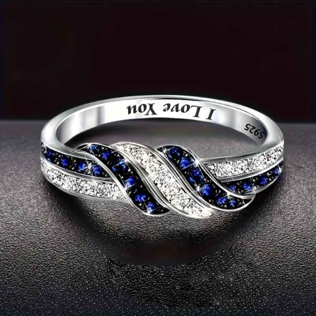 Bague en Argent Tressé & Zirconia Bleu