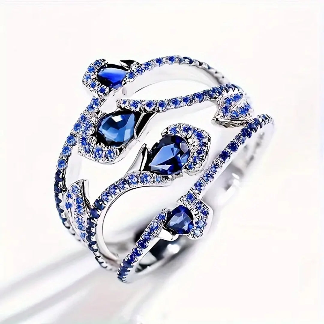 Bague en argent cristallin bleu irrégulier