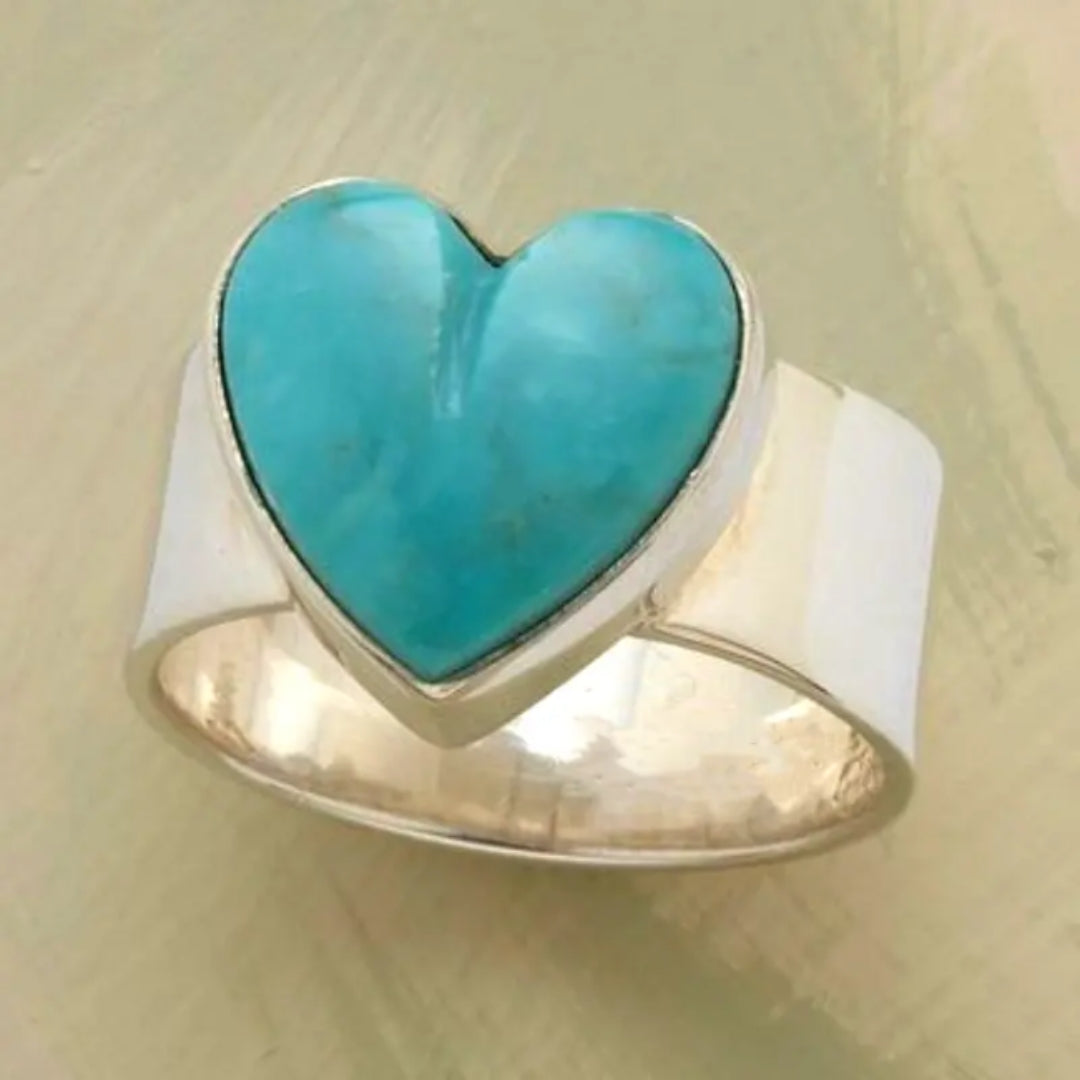 Bague en Argent avec Pierre en Cœur Bleu