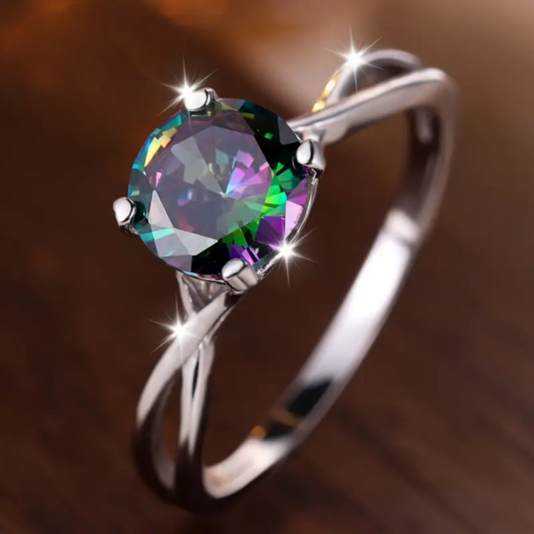 Bague Ronde en Zirconia Incrusté Coloré