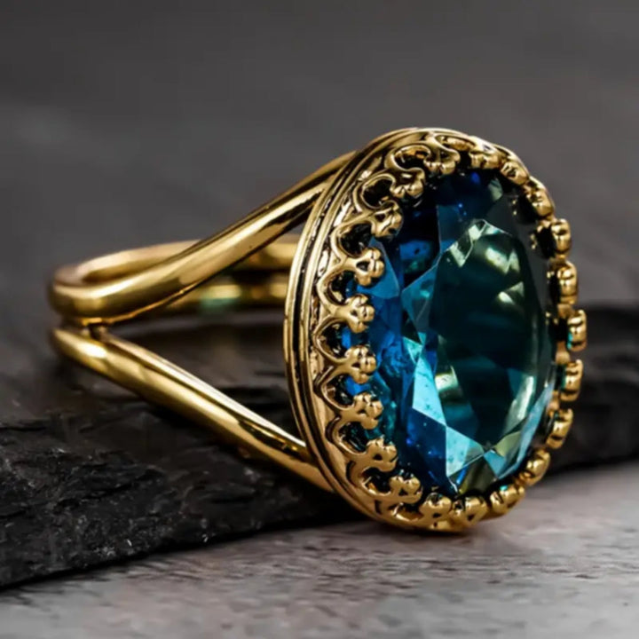 Bague en Or Cristallin Bleue Arrondie