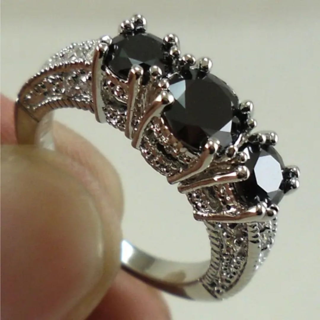 Bague en Zirconium Noir Argenté