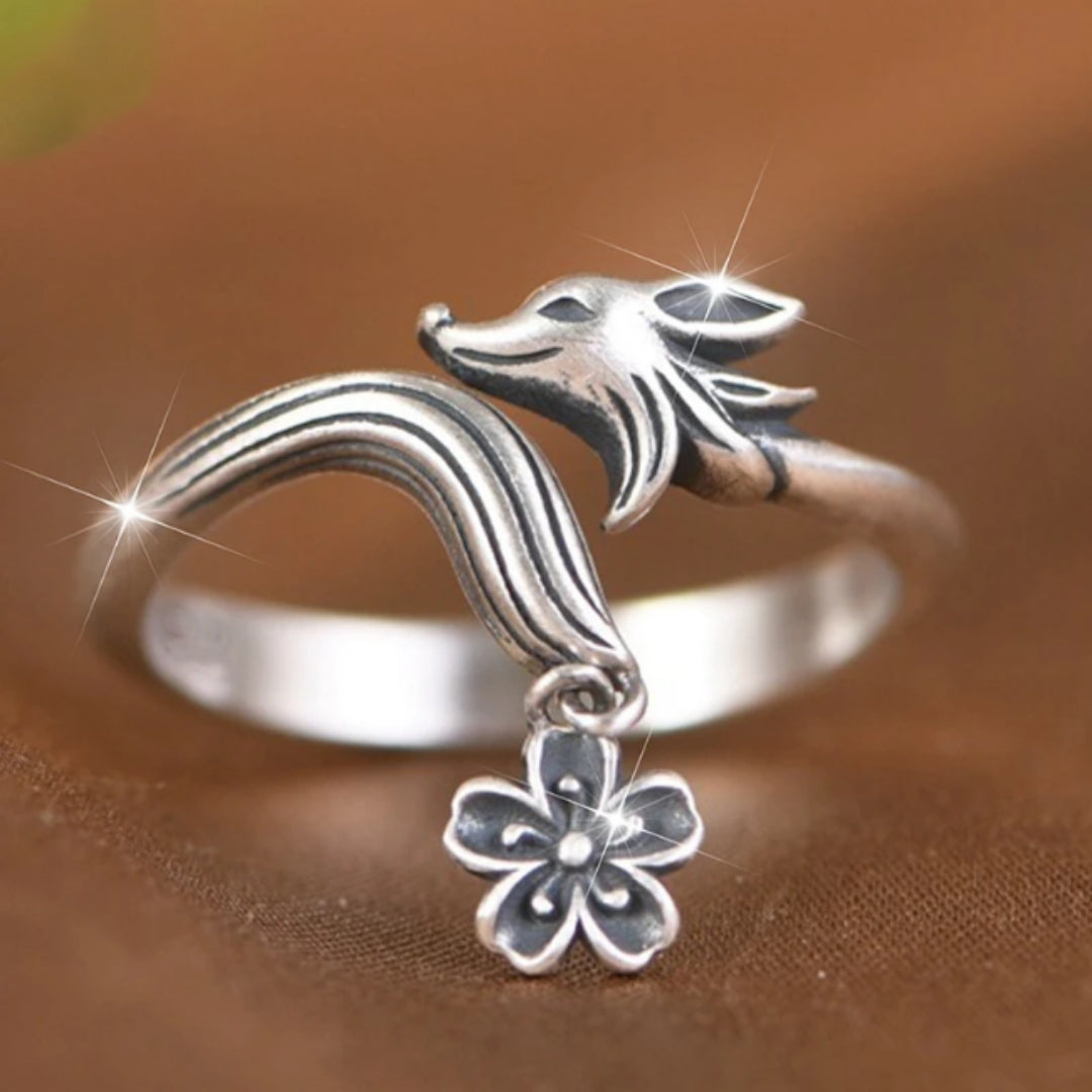 Bague en argent ajustable avec renard argenté