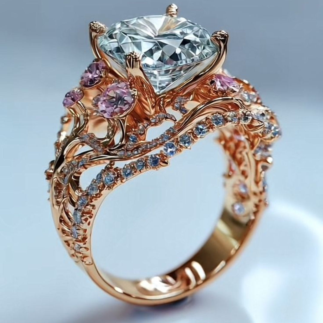 Bague en Or Rose Cristallin Exotique