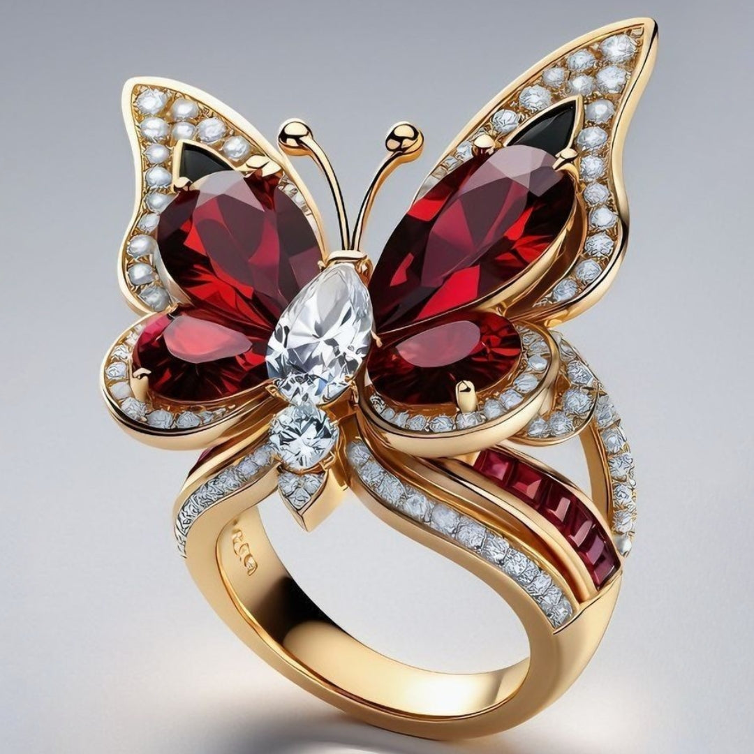 Bague en Or Exotique Papillon Rouge