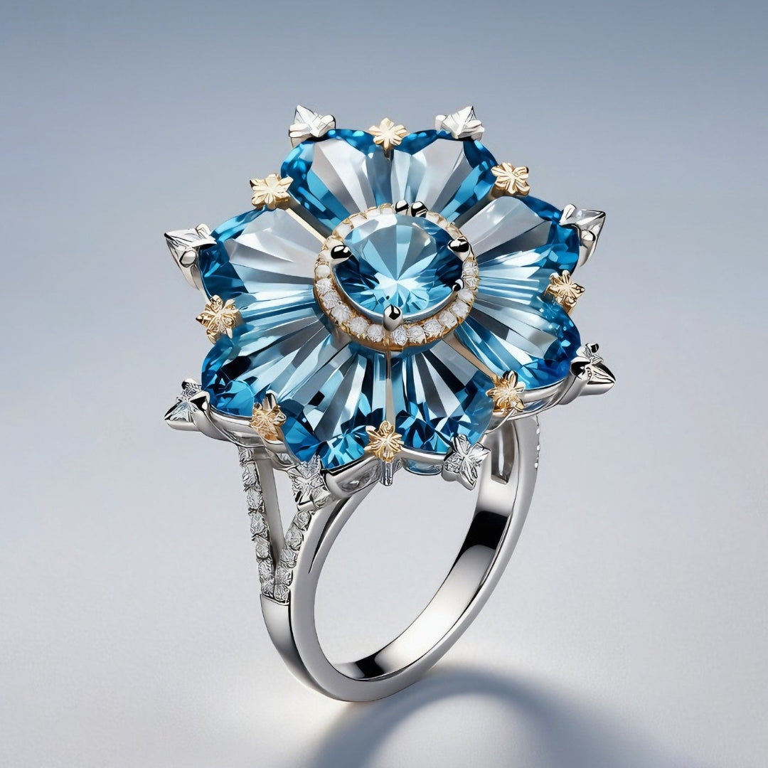 Bague Argentée Fleur de Cristal Exotique