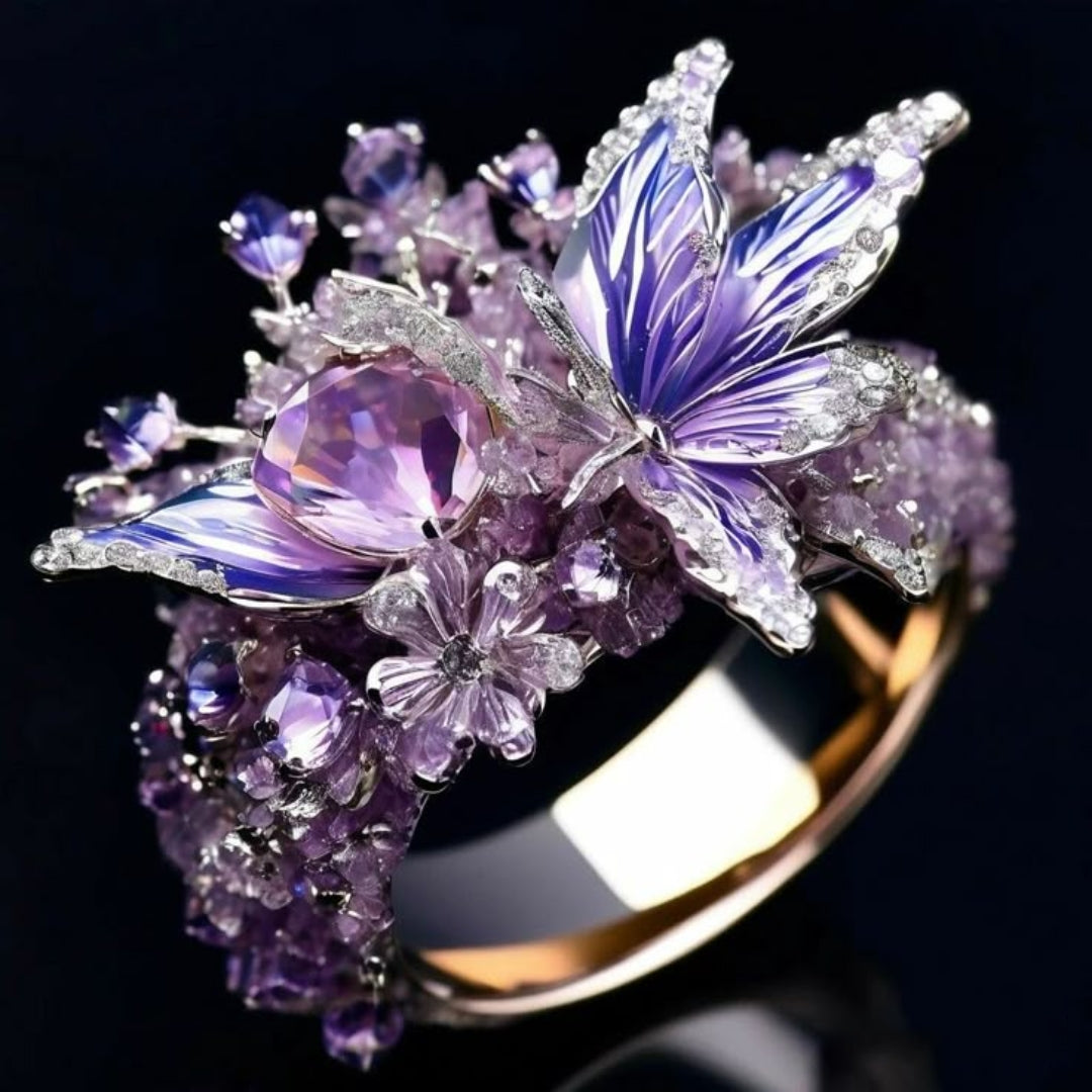Bague en Verre Violet Exotique