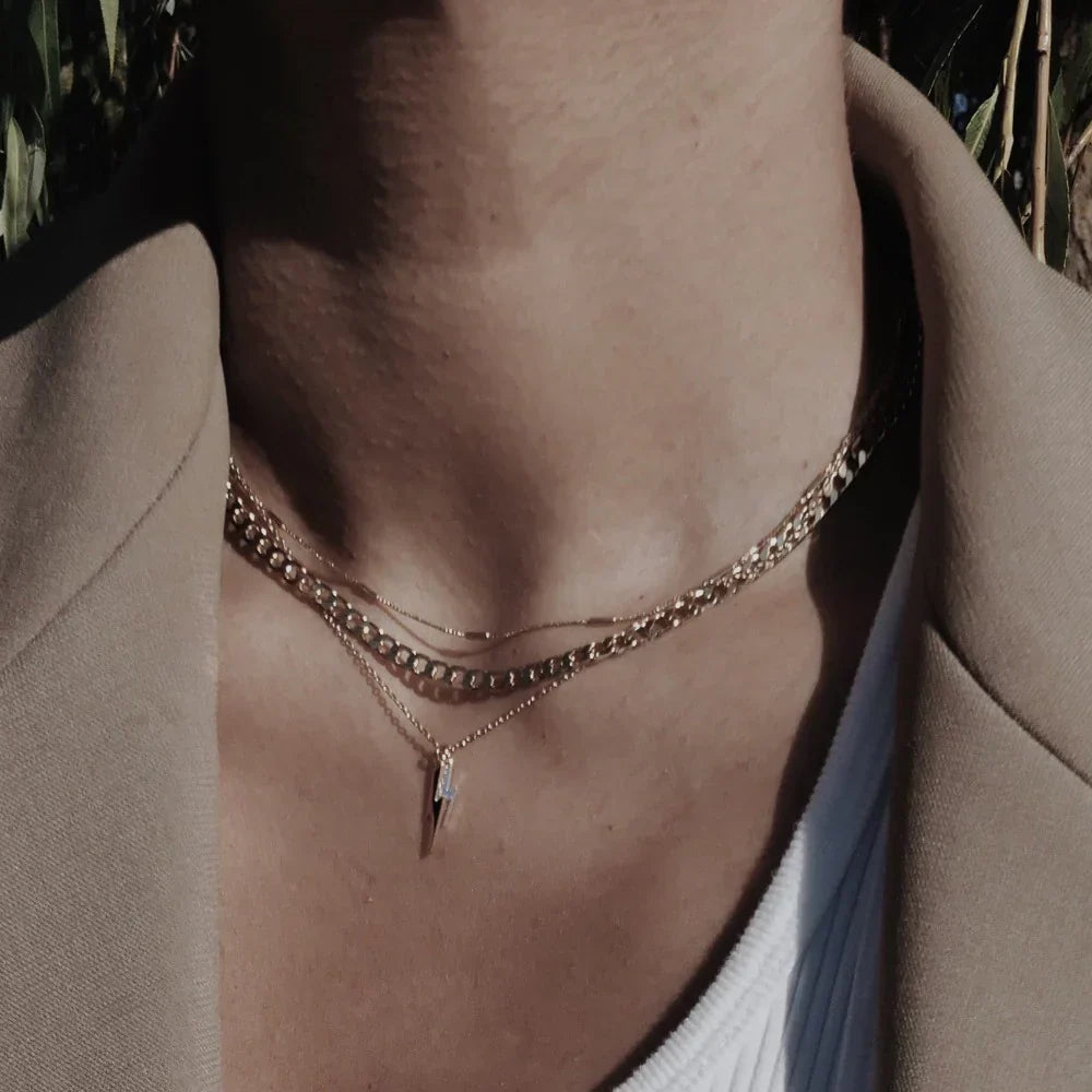 Collier en Chaîne à Maillons Plat | Or Blanc