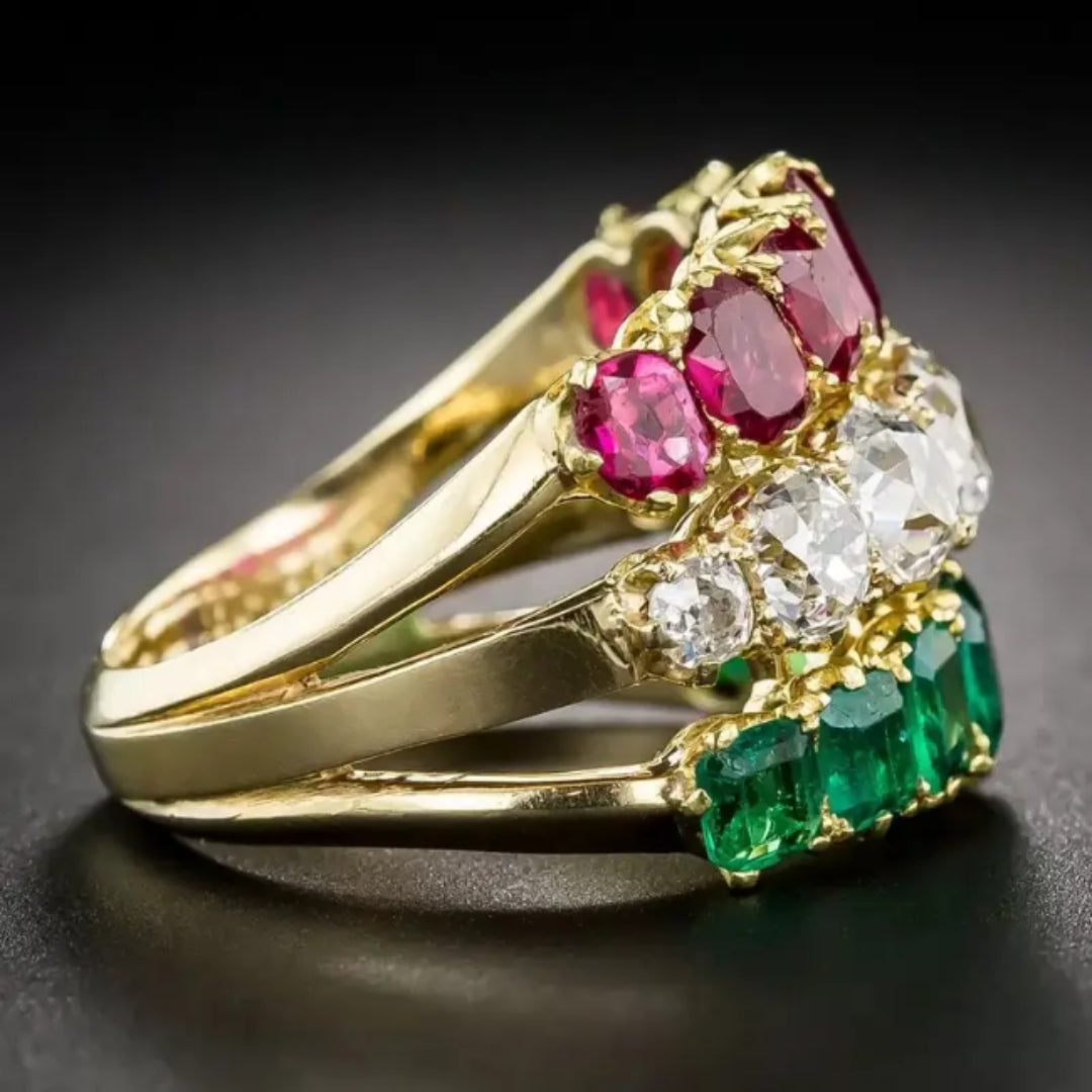 Bague en Or avec Cristaux Colorés Incrustés