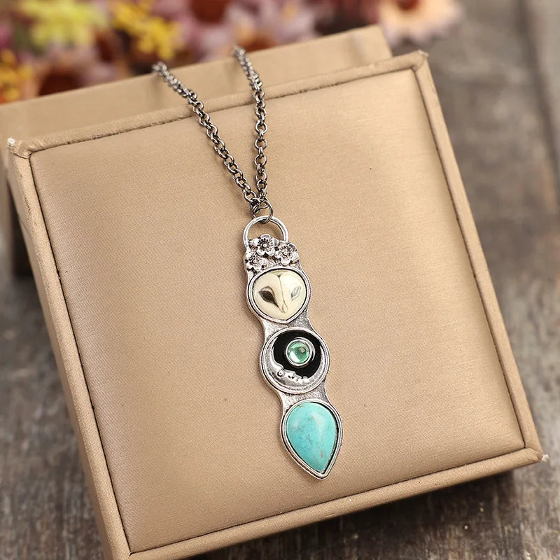 Collier Bar avec Hibou Turquoise Sagesse