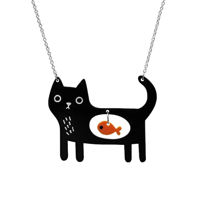 Collier Pendentif Acrylique Chat & Poisson Fantaisie