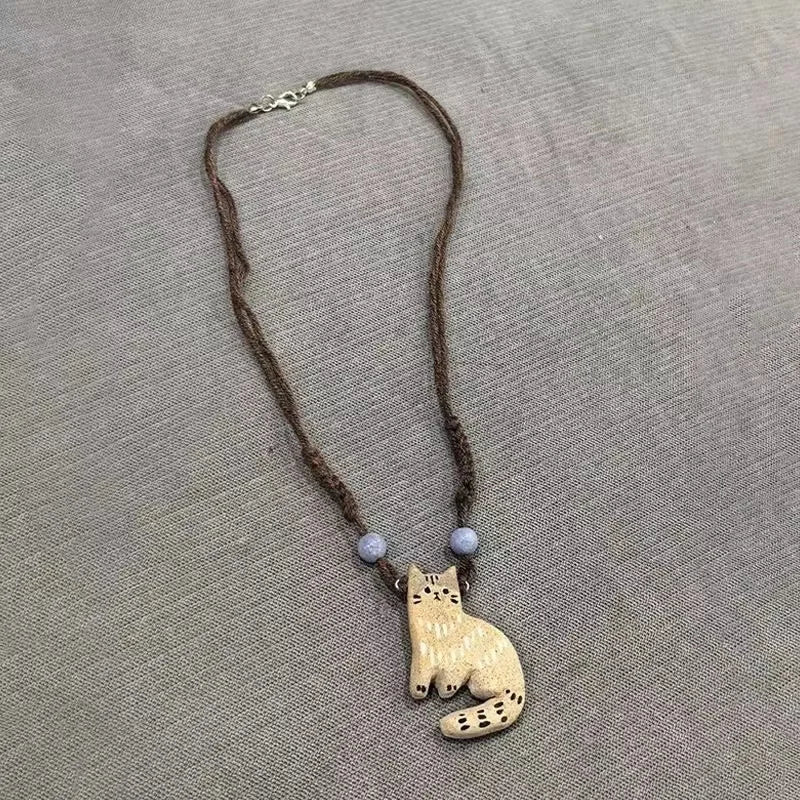 Collier Pendentif Étoile Chat Vintage