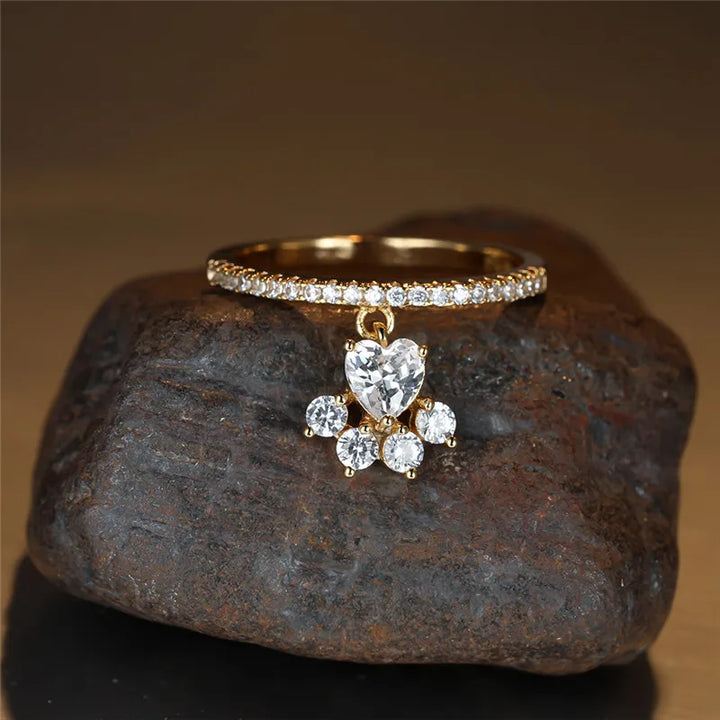 Bague Vintage Patte de Chat & Pierre en Cœur – Ton Or & Argent