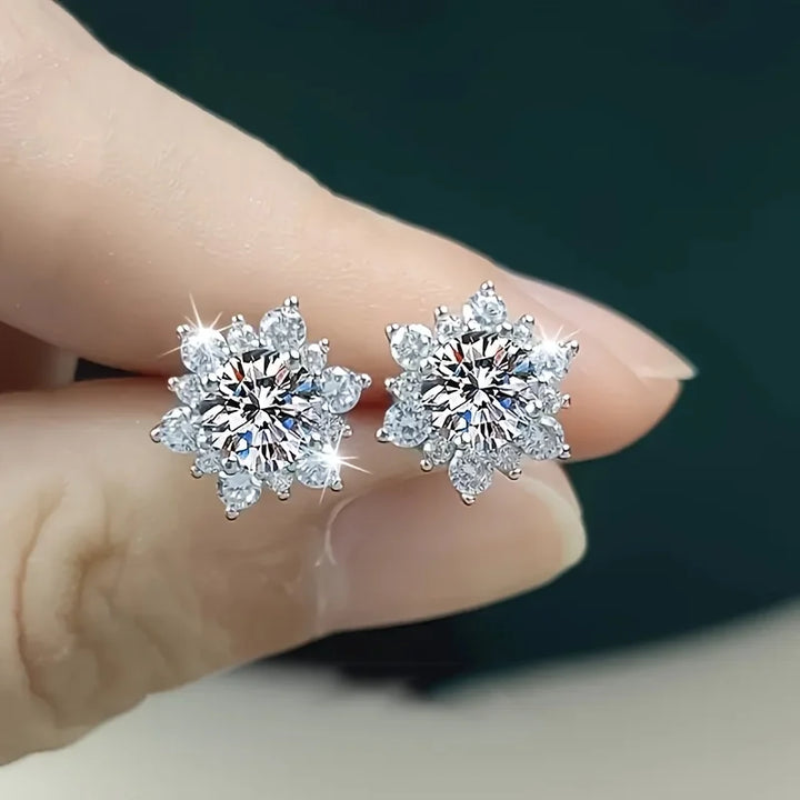 Boucles d'oreilles en cristal de fleur en argent