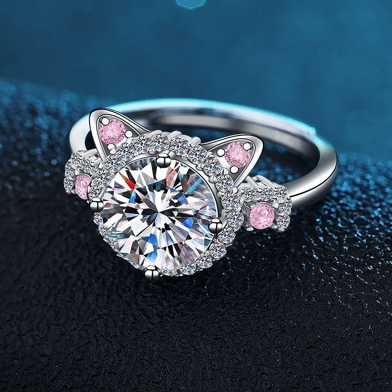 Bague avec oreilles de chat ajustables en zircon