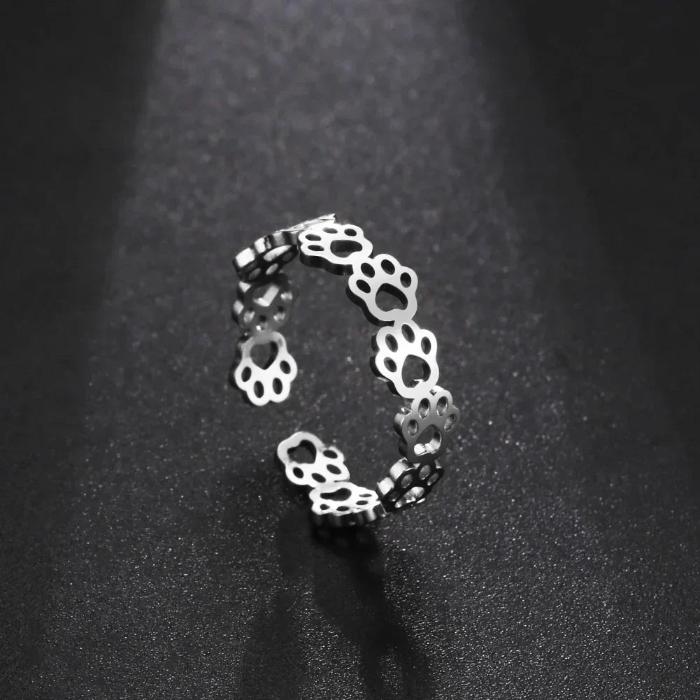 Bague Pattes d'Animal Ajustable – Fabriquée en Acier Inoxydable