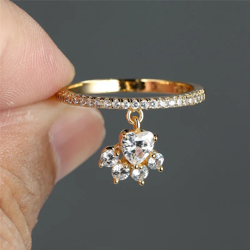 Bague Vintage Pattes de Chat & Cœur en Pierre – Ton Or & Argent