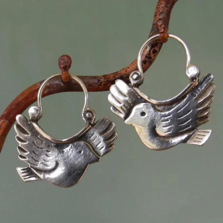 Boucles d'oreilles pendantes inspirées des oiseaux bohèmes – Argenté