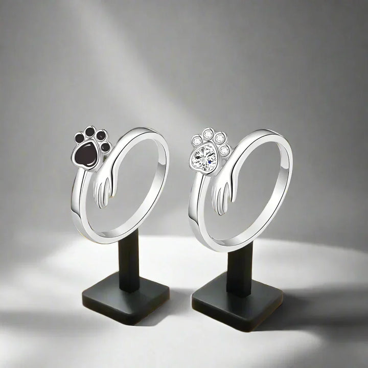Bague Ajustable en Argent Sterling 925 – Design Empreinte de Main et de Patte