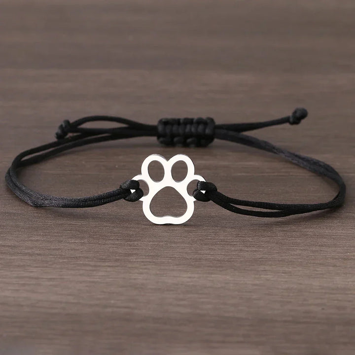 Bracelet en Corde avec Empreinte de Patte – Design Ajustable Noir et Rouge