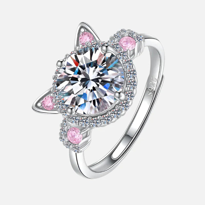 Bague avec Oreilles de Chat Ajustables en Zirconia