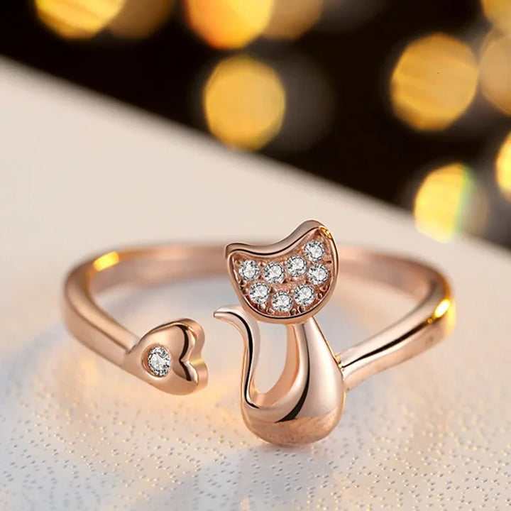 Bague Ouverte Chat Mignon – Zircon Cubique