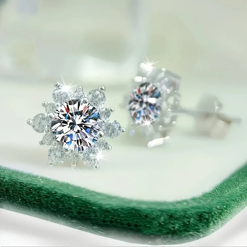 Boucles d'oreilles en cristal de fleur en argent