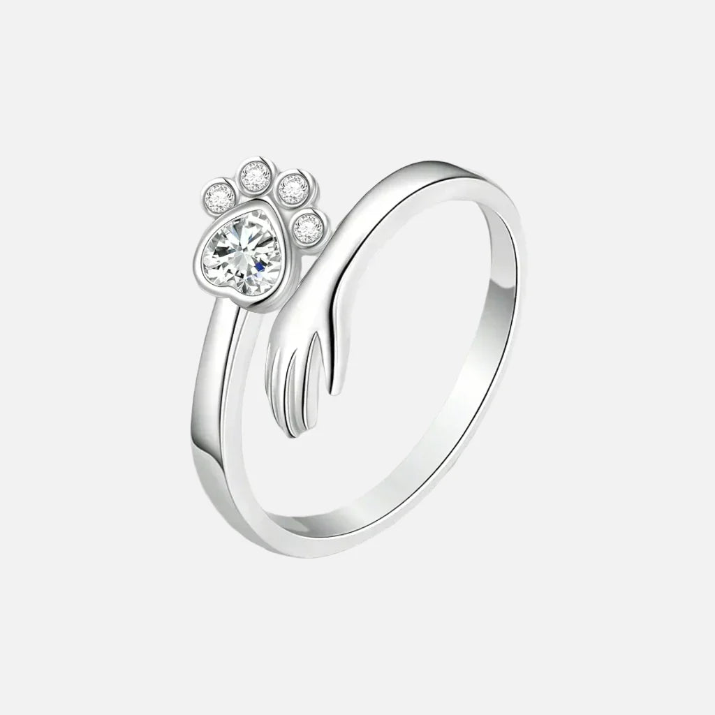 Bague Ajustable en Argent Sterling 925 – Design d'Empreinte de Main et de Patte