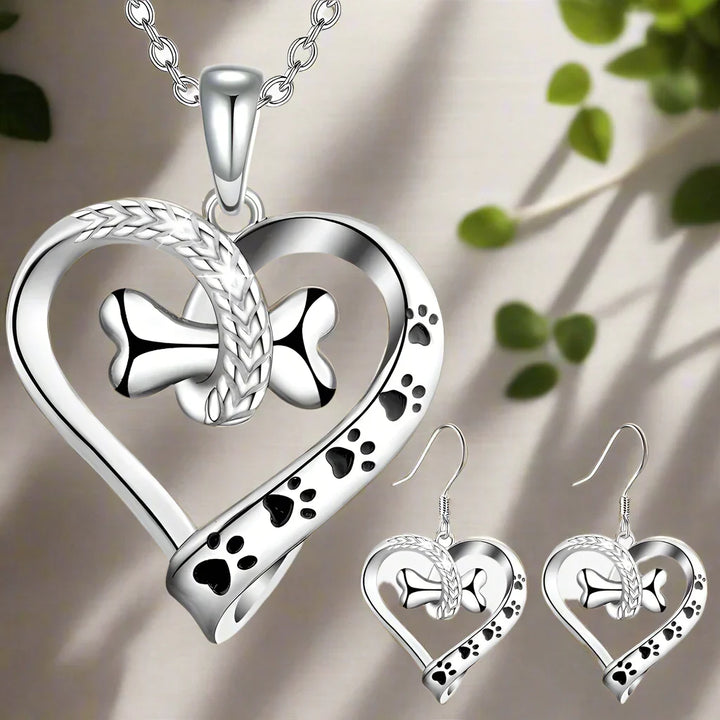 Ensemble de Bijoux 2 Pièces avec Charms Patte, Cœur & Os