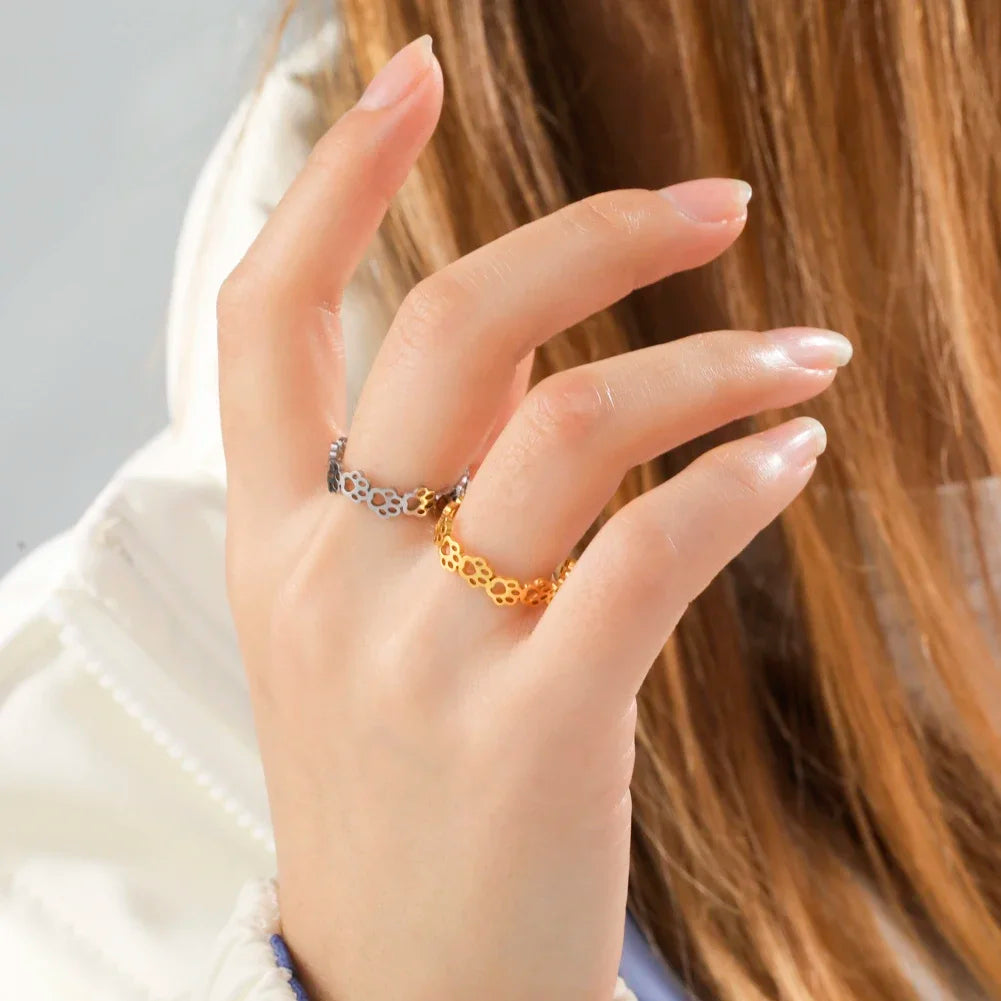 Bague Pattes d'Animal Ajustable – Fabriquée en Acier Inoxydable