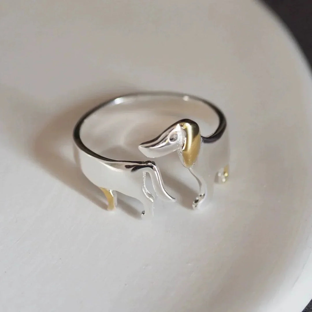 Bague en Argent Sterling 925 en Forme de Teckel – Ajustement Réglable
