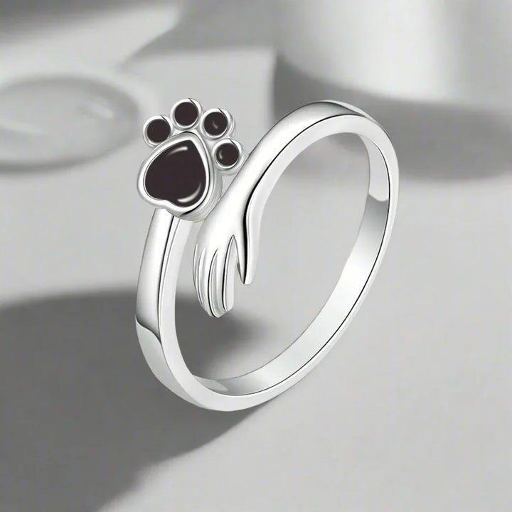 Bague Ajustable en Argent Sterling 925 – Design Empreinte de Main et de Patte