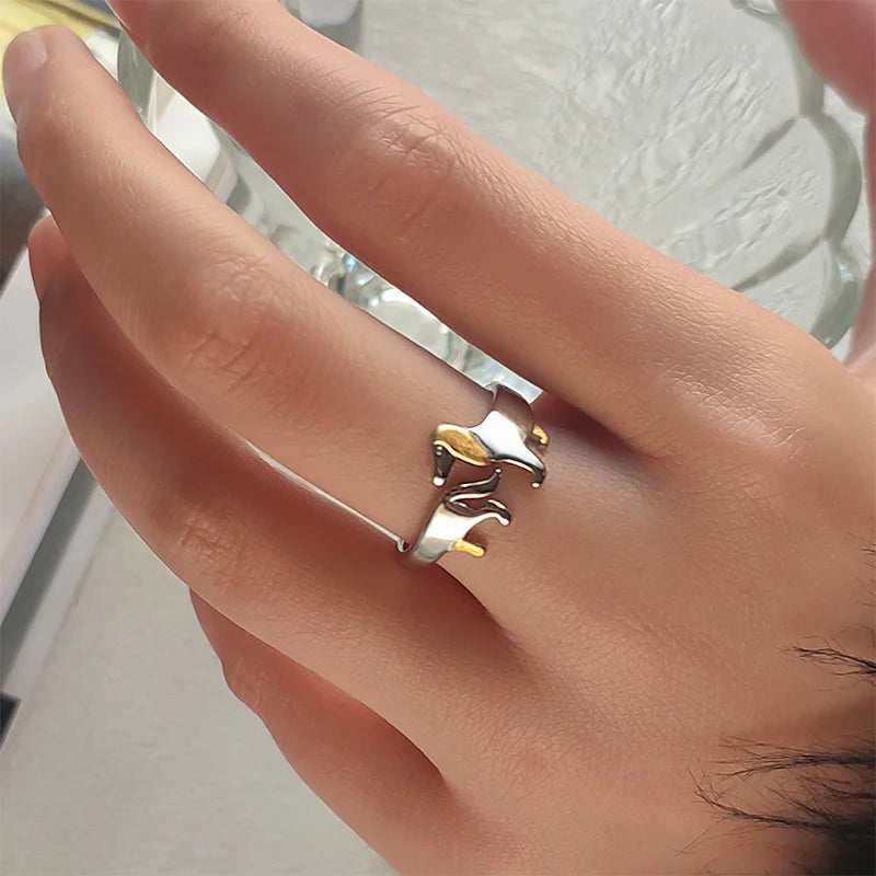 Bague en Argent Sterling 925 en Forme de Teckel – Ajustement Réglable