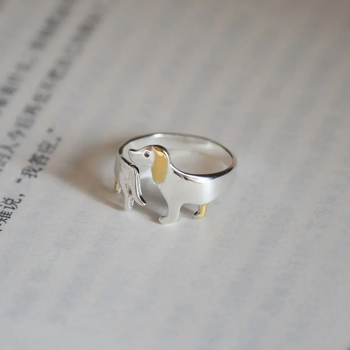 Bague en argent sterling 925 en forme de Teckel – Taille ajustable