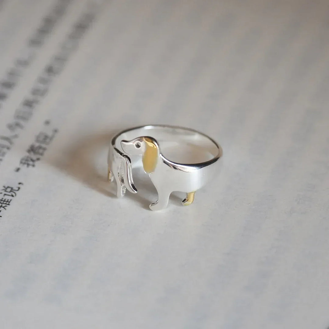 Bague en argent sterling 925 en forme de teckel – Ajustable