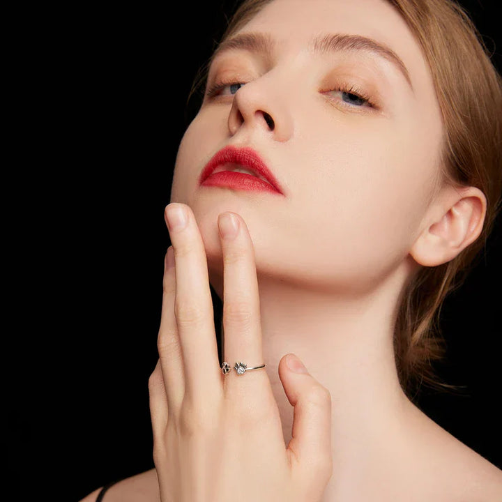 Bague en Argent Sterling 925 en Forme de Patte – Ajustable avec Zirconium & Émail