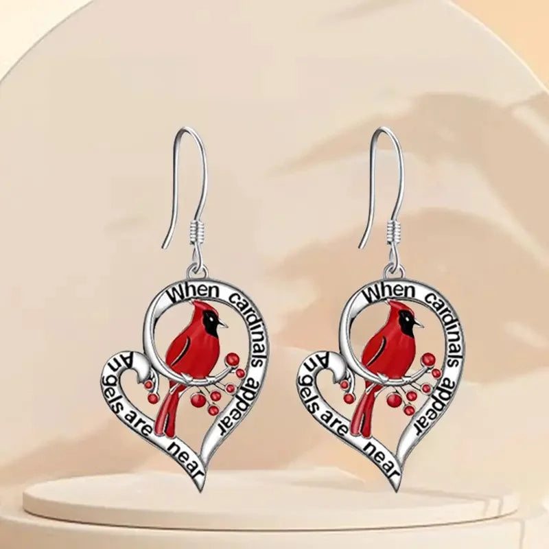 Boucles d'oreilles Cardinal Memorial – “Quand les Cardinals apparaissent, les Anges sont proches” Design en forme de cœur