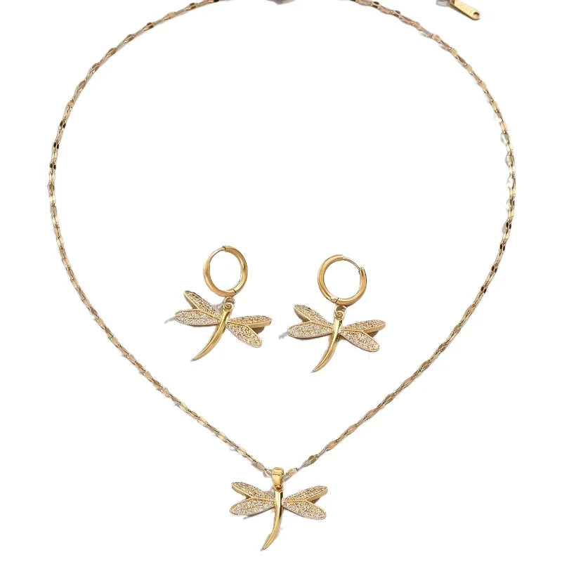 Collier en bijou Libellule en Or avec Boucles d'Oreilles Bonus