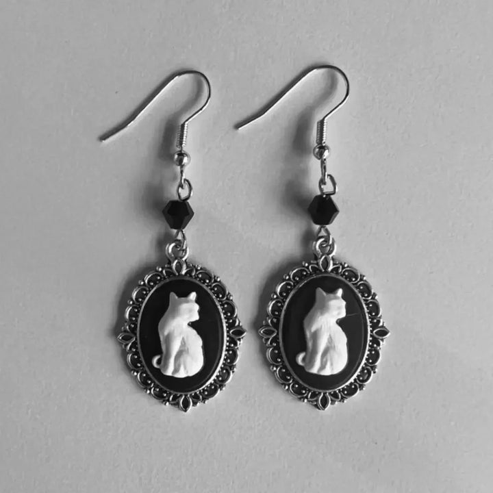 Boucles d'oreilles vintage en forme de chat blanc – Bijoux en argent pour femmes