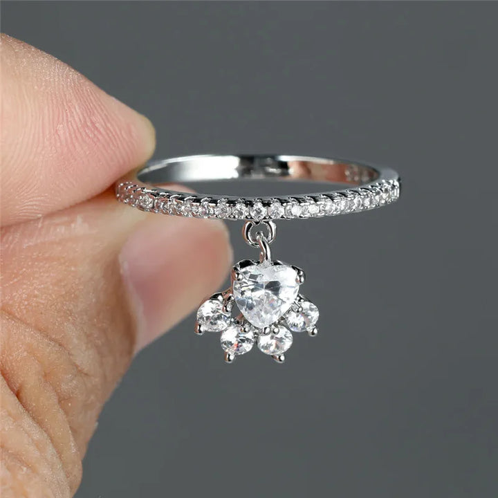 Bague Vintage Patte de Chat & Pierre en Cœur – Ton Or & Argent
