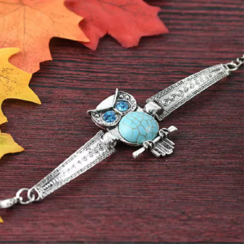 Bracelet en Charme Turquoise avec Hibou Vintage
