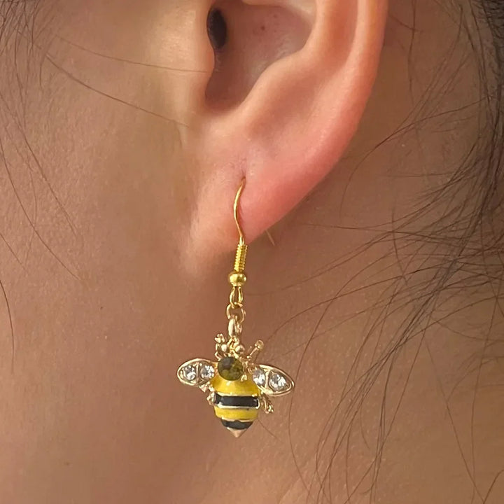 Boucles d'oreilles en cristal Abeille dorée et Rayons de miel