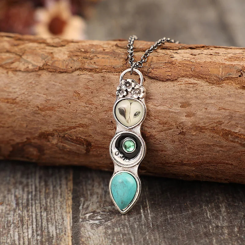 Collier Bar avec Hibou Turquoise Sagesse