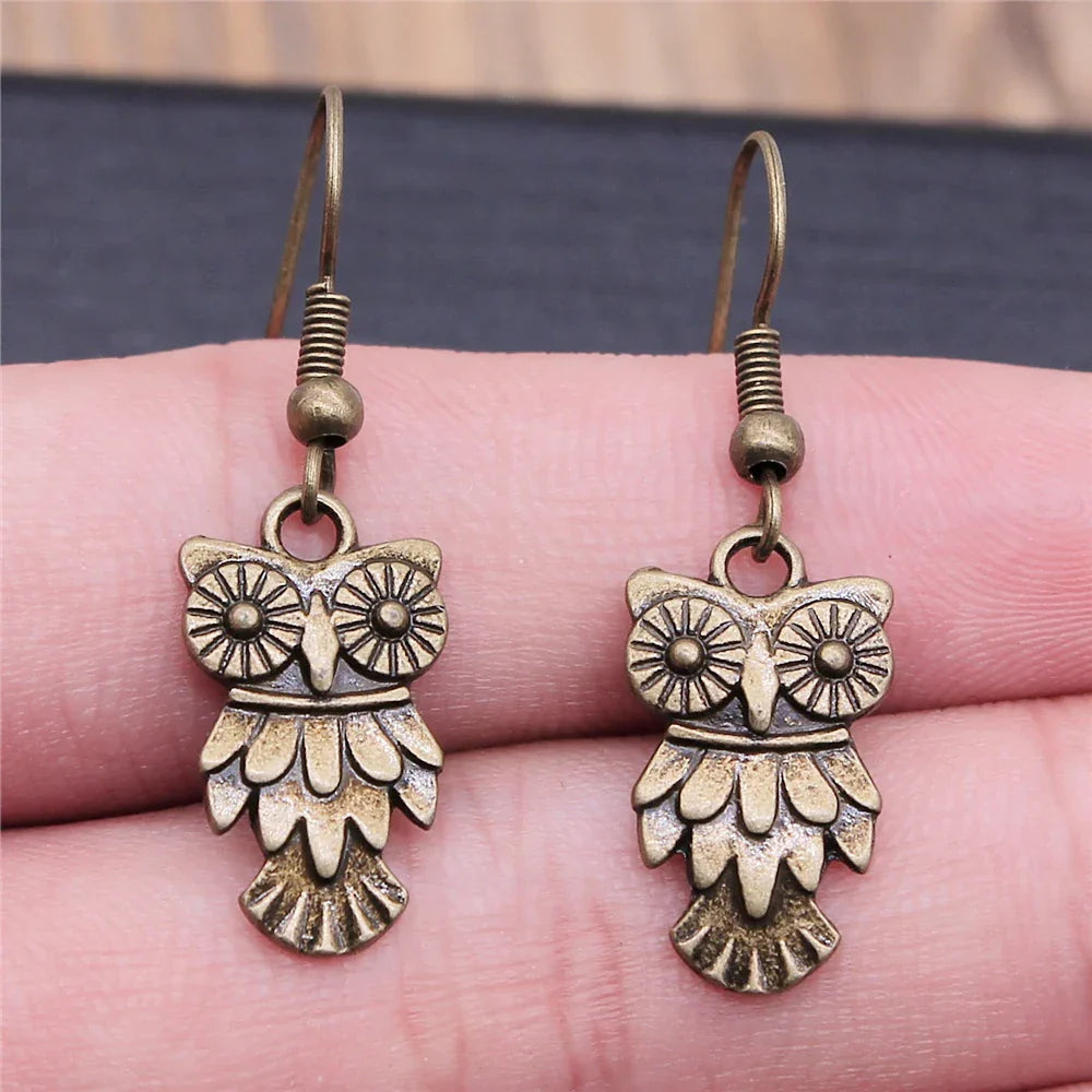 Boucles d'oreilles pendantes bohémiennes vintage avec hibou