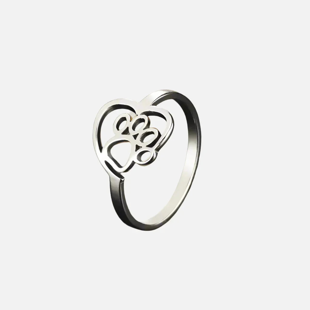 Bague Pattes et Cœur en Or – Bijoux en Acier Inoxydable pour Amateurs d'Animaux