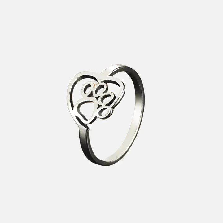 Bague en acier inoxydable dorée en forme de patte et de cœur – Bijoux pour les amoureux des animaux