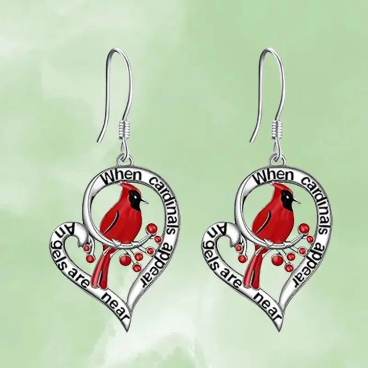 Boucles d'oreilles Cardinal Memorial – “Quand les Cardinals apparaissent, les Anges sont proches” Design en forme de cœur